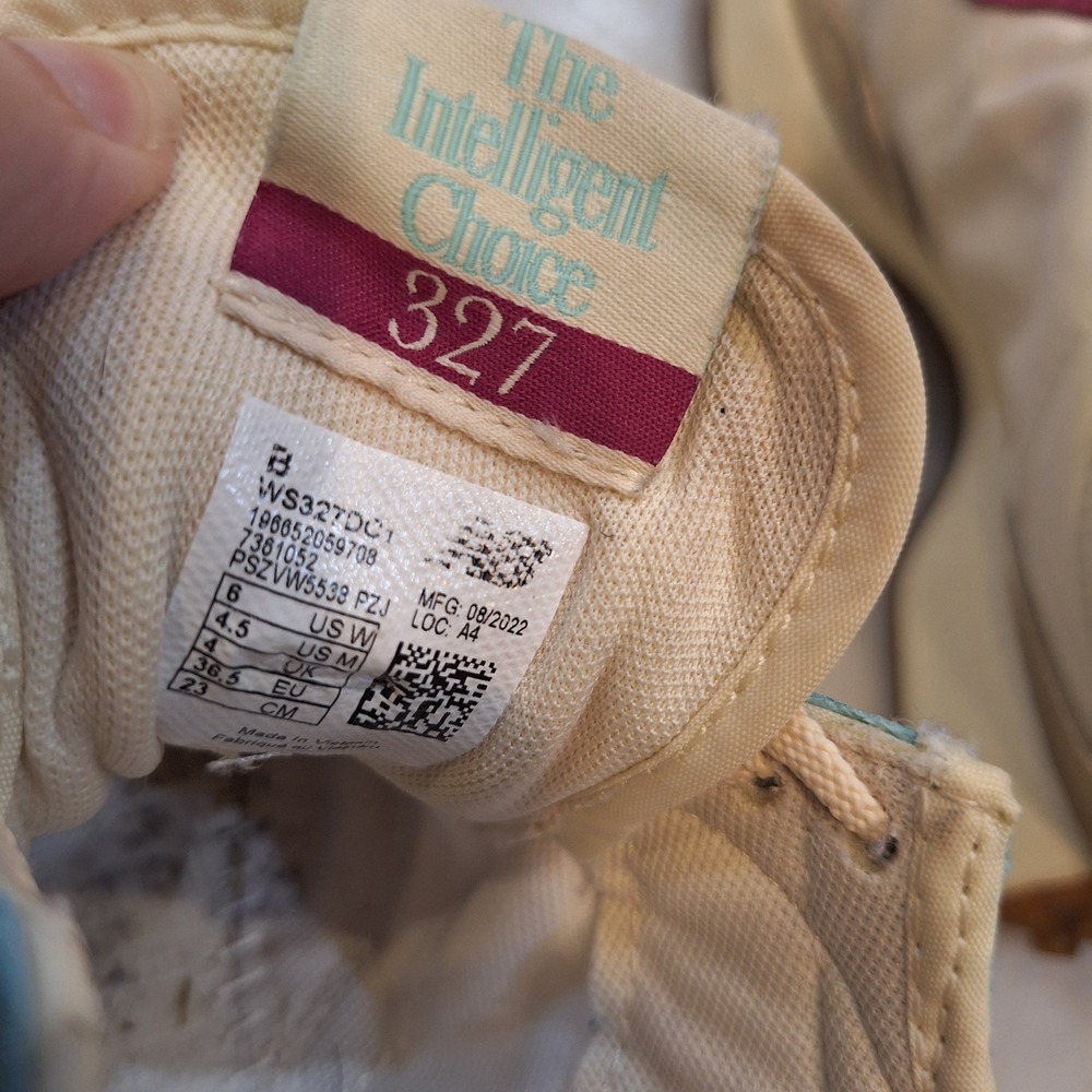 New Balance 327 Sneaker Sz 6 Cream Orange Teal WS327DC1 Running AS IS No insole - Picture 9 of 10